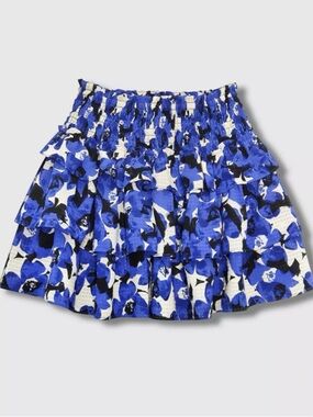 Who What Wear Blue and White Floral Tiered Mini Skirt